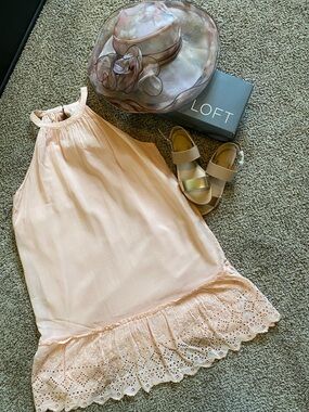 LOFT Blush Pink Eyelet-Hem Halter Dress